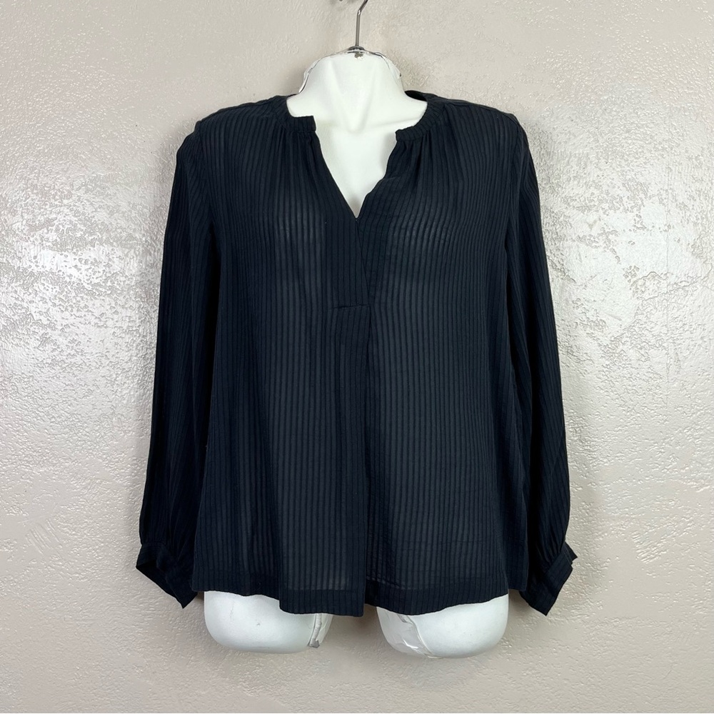 5 for $30 Loft Womens Size M Semi-Sheer Tie Neck Black Blouse Long Sleeve Career